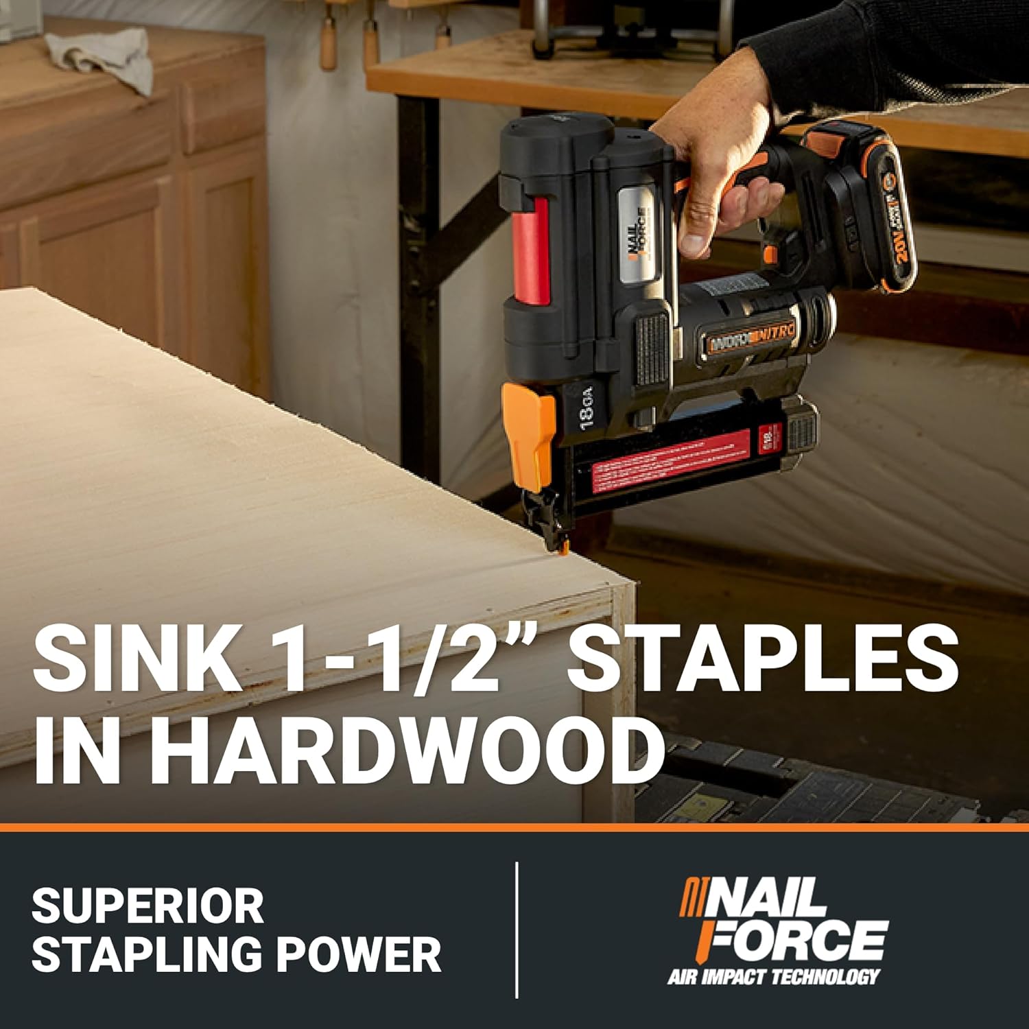 Worx Nitro 20V Cordless 18-Gauge Narrow Crown Stapler, Cordless Staple Gun Fires Up to 80 Staples/Min, Battery Powered Staple Gun Worx Nitro 20V Cordless 18-Gauge Narrow Crown Stapler, Cordless Staple Gun Fires Up to 80 Staples/Min, Battery Powered Staple Gun with Tool-Free Jam Release WX844L – Battery & Charger Included