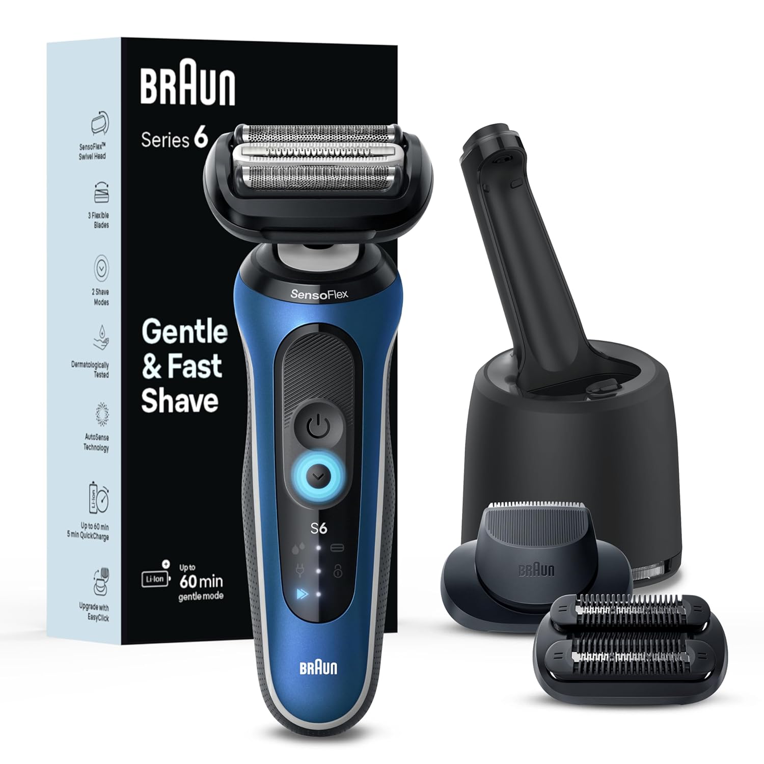Braun Electric Shaver for Men, Series 6 6177cc, Wet & Dry Shave, Turbo & Gentle Shaving Modes, Foil Shaver, Blue Braun Electric Shaver for Men, Series 6 6177cc, Wet & Dry Shave, Turbo & Gentle Shaving Modes, Foil Shaver, Blue