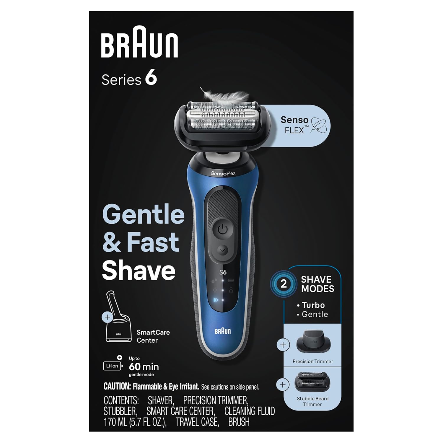 Braun Electric Shaver for Men, Series 6 6177cc, Wet & Dry Shave, Turbo & Gentle Shaving Modes, Foil Shaver, Blue Braun Electric Shaver for Men, Series 6 6177cc, Wet & Dry Shave, Turbo & Gentle Shaving Modes, Foil Shaver, Blue