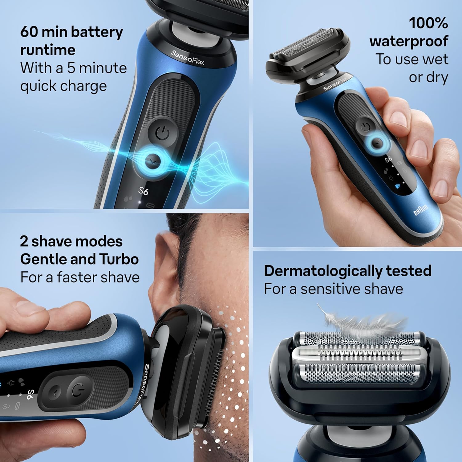 Braun Electric Shaver for Men, Series 6 6177cc, Wet & Dry Shave, Turbo & Gentle Shaving Modes, Foil Shaver, Blue Braun Electric Shaver for Men, Series 6 6177cc, Wet & Dry Shave, Turbo & Gentle Shaving Modes, Foil Shaver, Blue