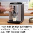 Bosch 300 Series Fully Automatic Espresso and Coffee Machine – In-Cup Frother, OneTouch Milk Drinks, 5 Drink Options, Ceramic Grinder, Easy Clean & Descale, in Silver TIU20307