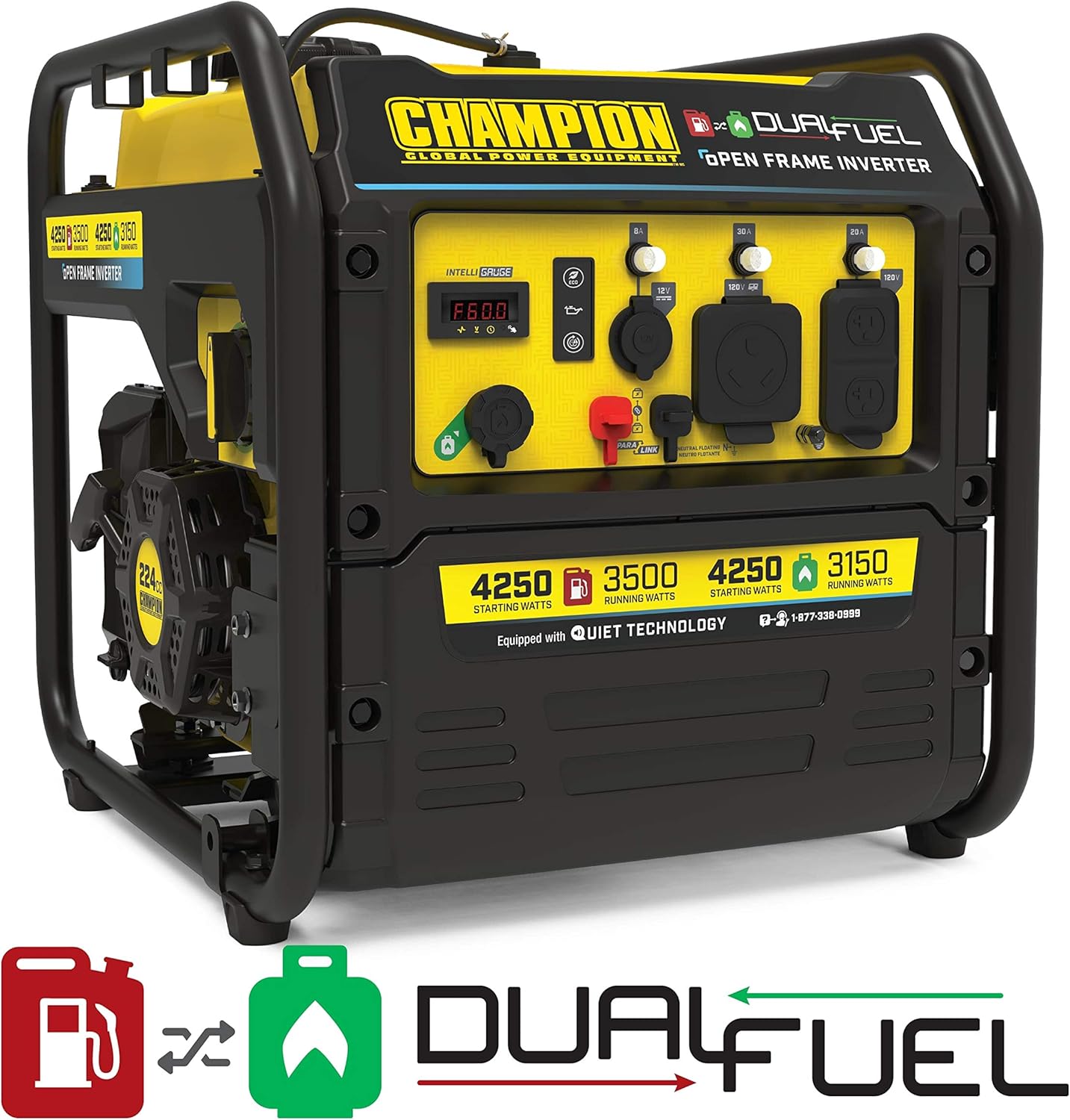 Champion Power Equipment 4250-Watt Dual Fuel RV Ready Portable Open Frame Inverter Generator with Quiet Technology Champion Power Equipment 4250-Watt Dual Fuel RV Ready Portable Open Frame Inverter Generator with Quiet Technology