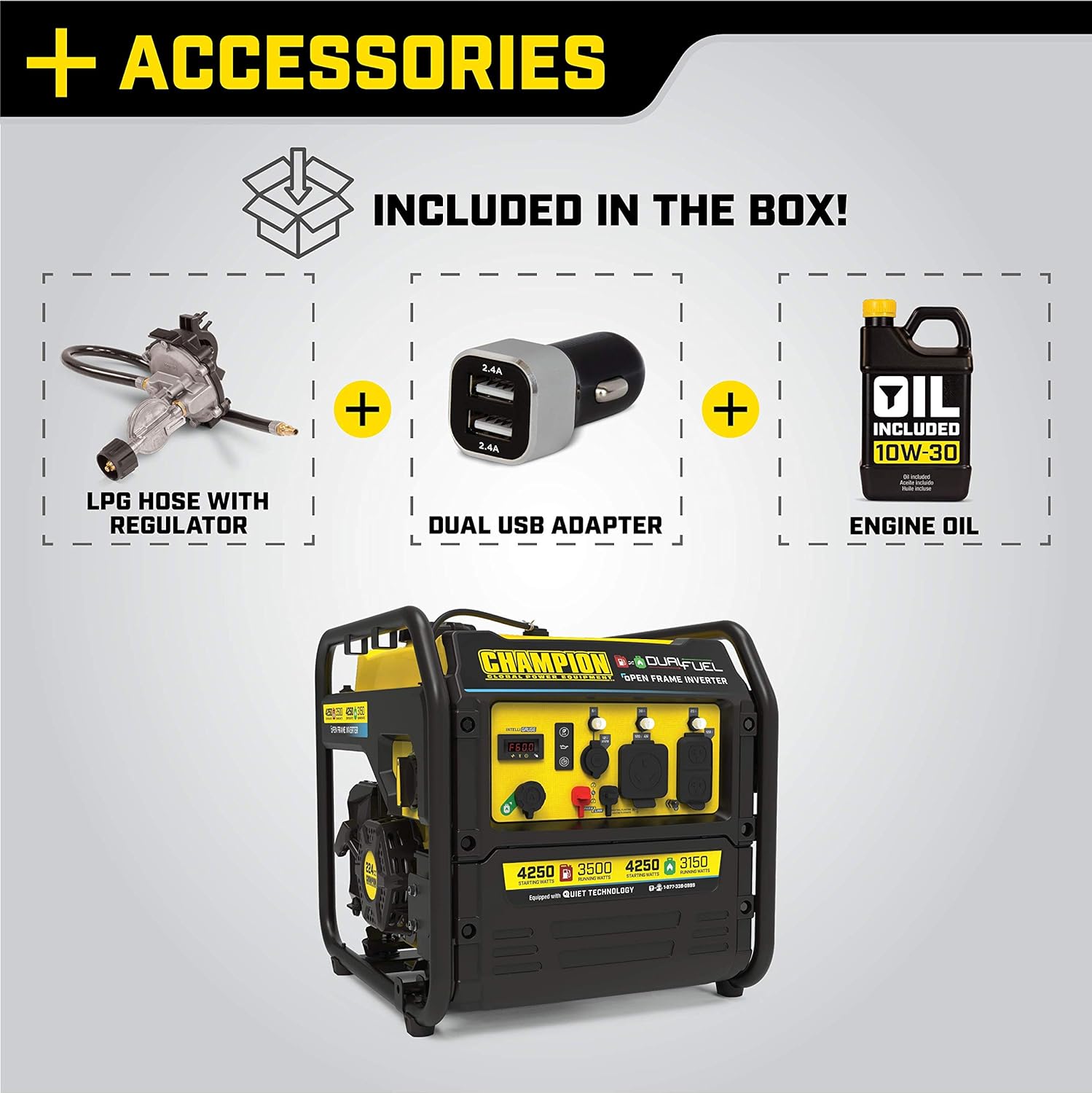 Champion Power Equipment 4250-Watt Dual Fuel RV Ready Portable Open Frame Inverter Generator with Quiet Technology Champion Power Equipment 4250-Watt Dual Fuel RV Ready Portable Open Frame Inverter Generator with Quiet Technology