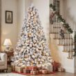 SHareconn 9ft Prelit Snow Flocked Spruce Artificial Christmas Tree with 550 Incandescent Warm White Lights, Foldable Stand, Snow Flocked Full Prelighted Xmas Tree W/1810 Branch Tips, 9 FT, White