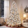 SHareconn 9ft Prelit Snow Flocked Spruce Artificial Christmas Tree with 550 Incandescent Warm White Lights SHareconn 9ft Prelit Snow Flocked Spruce Artificial Christmas Tree with 550 Incandescent Warm White Lights, Foldable Stand, Snow Flocked Full Prelighted Xmas Tree W/1810 Branch Tips, 9 FT, White