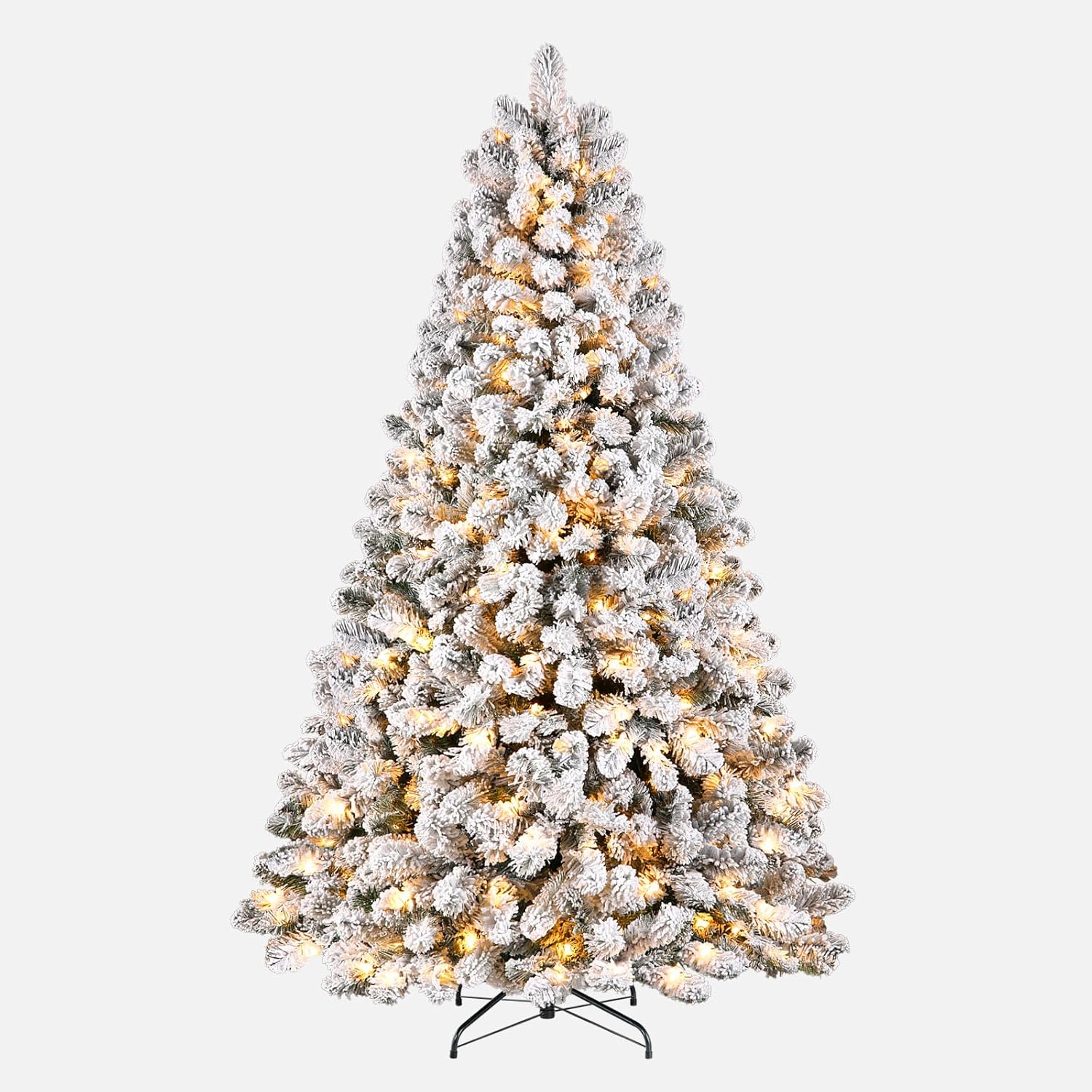 SHareconn 9ft Prelit Snow Flocked Spruce Artificial Christmas Tree with 550 Incandescent Warm White Lights SHareconn 9ft Prelit Snow Flocked Spruce Artificial Christmas Tree with 550 Incandescent Warm White Lights, Foldable Stand, Snow Flocked Full Prelighted Xmas Tree W/1810 Branch Tips, 9 FT, White