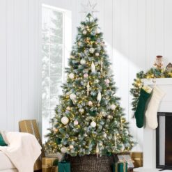 Best Choice Products Full Scotch Pine Christmas Tree, 7.5ft Pre-Lit Frosted Holiday Decor w/ 1,500 Twinkling Micro LED Lights, 2-in-1 White & Multicolor