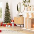 Best Choice Products 12ft Pre-lit Pencil Christmas Tree, Partially Flocked & Frosted Slim Holiday Tree Decoration, Skinny Xmas Tree, 700 Lights, 1,818 Frosted Tips, 128 Pine Cones, Foldable Stand