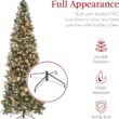 Best Choice Products 12ft Pre-lit Pencil Christmas Tree, Partially Flocked & Frosted Slim Holiday Tree Decoration, Skinny Xmas Tree, 700 Lights, 1,818 Frosted Tips, 128 Pine Cones, Foldable Stand