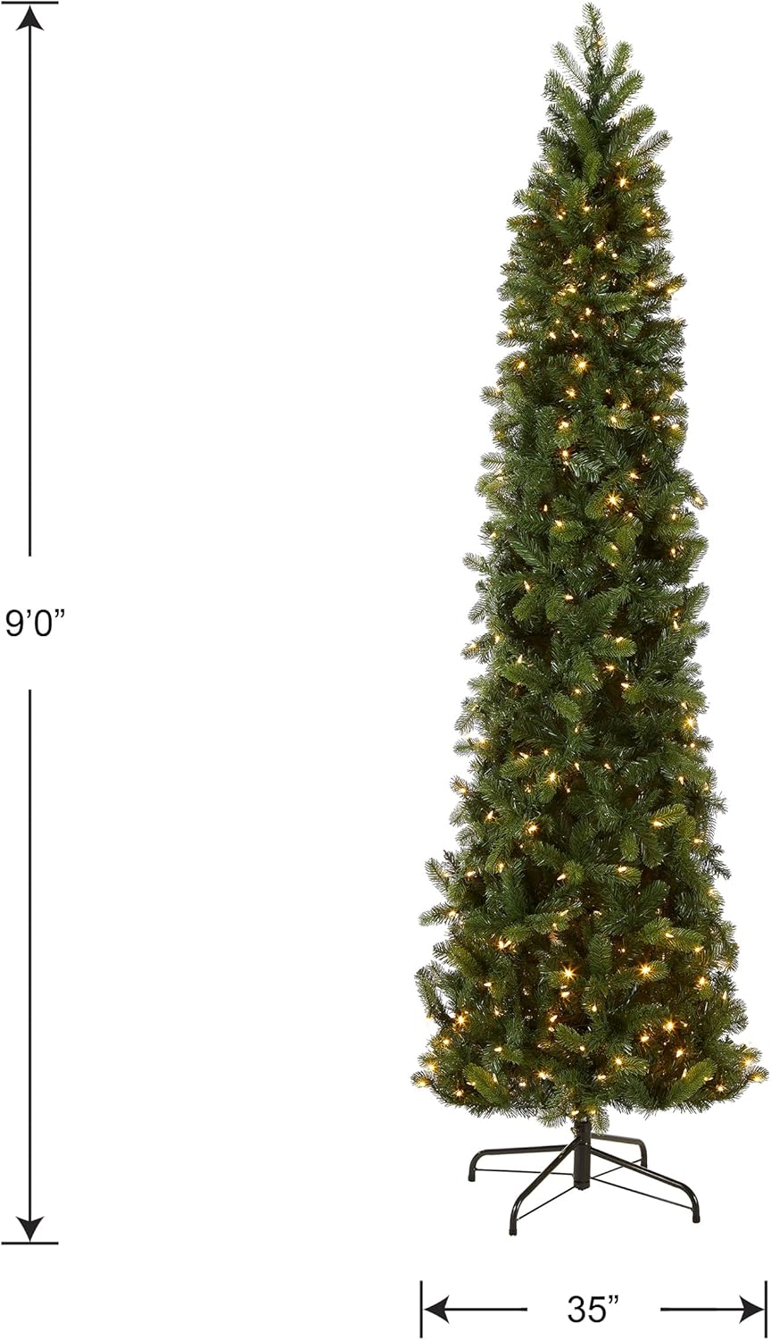 National Tree Company 9 ft Pre-Lit Downswept Douglas Fir Slim Artificial Christmas Tree,500 LED Lights National Tree Company 9 ft Pre-Lit Downswept Douglas Fir Slim Artificial Christmas Tree,500 LED Lights, 1,090 Tips, Foot Pedal, 10 Light Functions, Includes Stand, Green