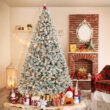 Yaheetech 9ft Pre-lit Artificial Christmas Tree with Incandescent Warm White Lights, Snow Flocked Full Prelighted Xmas Tree W/2084 Branch Tips, 900 Incandescent Lights & Foldable Stand, Green & White