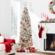 Best Choice Products Flocked Pencil Christmas Tree, Pre-Lit Slim Artificial Holiday Decoration, 12ft Lighted Skinny w/Base, Warm White Lights