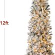 Best Choice Products Flocked Pencil Christmas Tree, Pre-Lit Slim Artificial Holiday Decoration, 12ft Lighted Skinny w/Base, Warm White Lights