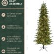 Fraser Hill Farm 9-Ft. Carmel Pine Slim Artificial Christmas Tree with Warm White LED Lights and Stand, Prelit Foldable Fake Tree with Realistic Foliage for Home Decoration