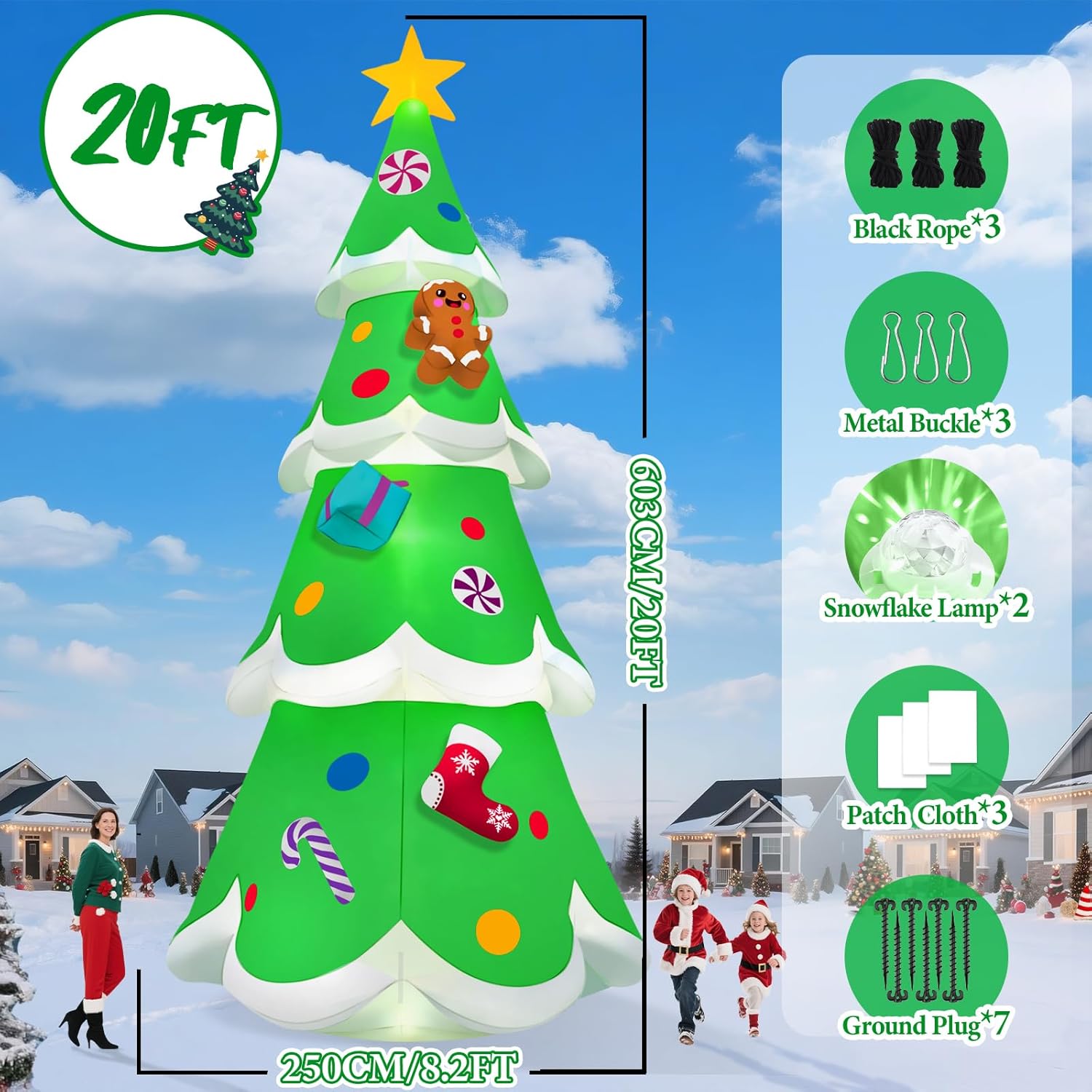 Kalolary 20FT Christmas Tree Inflatable with LED Light, Kalolary Giant Christmas Yard Inflatables Outdoor Xmas Blow-Up Outdoor Decoration 20FT Christmas Tree Inflatable with LED Light, Kalolary Giant Christmas Yard Inflatables Outdoor Xmas Blow-Up Outdoor Decoration for Holiday Party Courtyard Lawn Shopping Mall Street