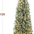 Best Choice Products 12ft Pre-lit Pencil Christmas Tree, Frosted Scotch Pine Slim Holiday Tree Decoration, Skinny Xmas Tree w/White & Multicolor LED Lights, Foldable Stand