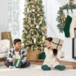 Best Choice Products 12ft Pre-lit Pencil Christmas Tree, Frosted Scotch Pine Slim Holiday Tree Decoration, Skinny Xmas Tree w/White & Multicolor LED Lights, Foldable Stand