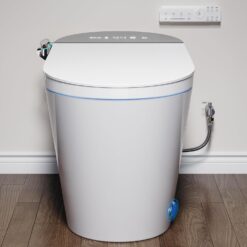 Smart Toilet with Bidet Built In, Auto Open & Close, Foot Sensor Flush, Heated Seat, Warm Water, Dryer, Tankless Dual Flush Elongated Toilet, Foam Shield, LED Night Light & Remote Control
