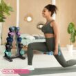 HolaHatha 3 5 8 10 and 12 Pound Neoprene Dumbbell Weight Set with Storage Rack