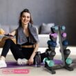 HolaHatha 3 5 8 10 and 12 Pound Neoprene Dumbbell Weight Set with Storage Rack