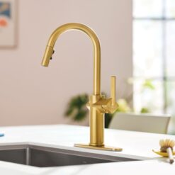 Moen Joric Brushed Gold Single Handle Deck-mount Pull-down Kitchen Faucet with Sprayer (Includes Deck Plate)