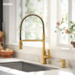 Moen Edwyn Brushed Gold Single Handle Deck-mount Pull-down Kitchen Faucet with Sprayer (Includes Deck Plate) (Includes Soap Dispenser)