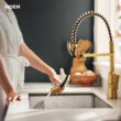 Moen Edwyn Brushed Gold Single Handle Deck-mount Pull-down Kitchen Faucet with Sprayer (Includes Deck Plate) (Includes Soap Dispenser)