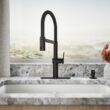 KOHLER Koi Pre-Rinse Spring Matte Black Single Handle Deck-mount Pull-down Kitchen Faucet with Sprayer (Includes Deck Plate) (Includes Soap Dispenser)