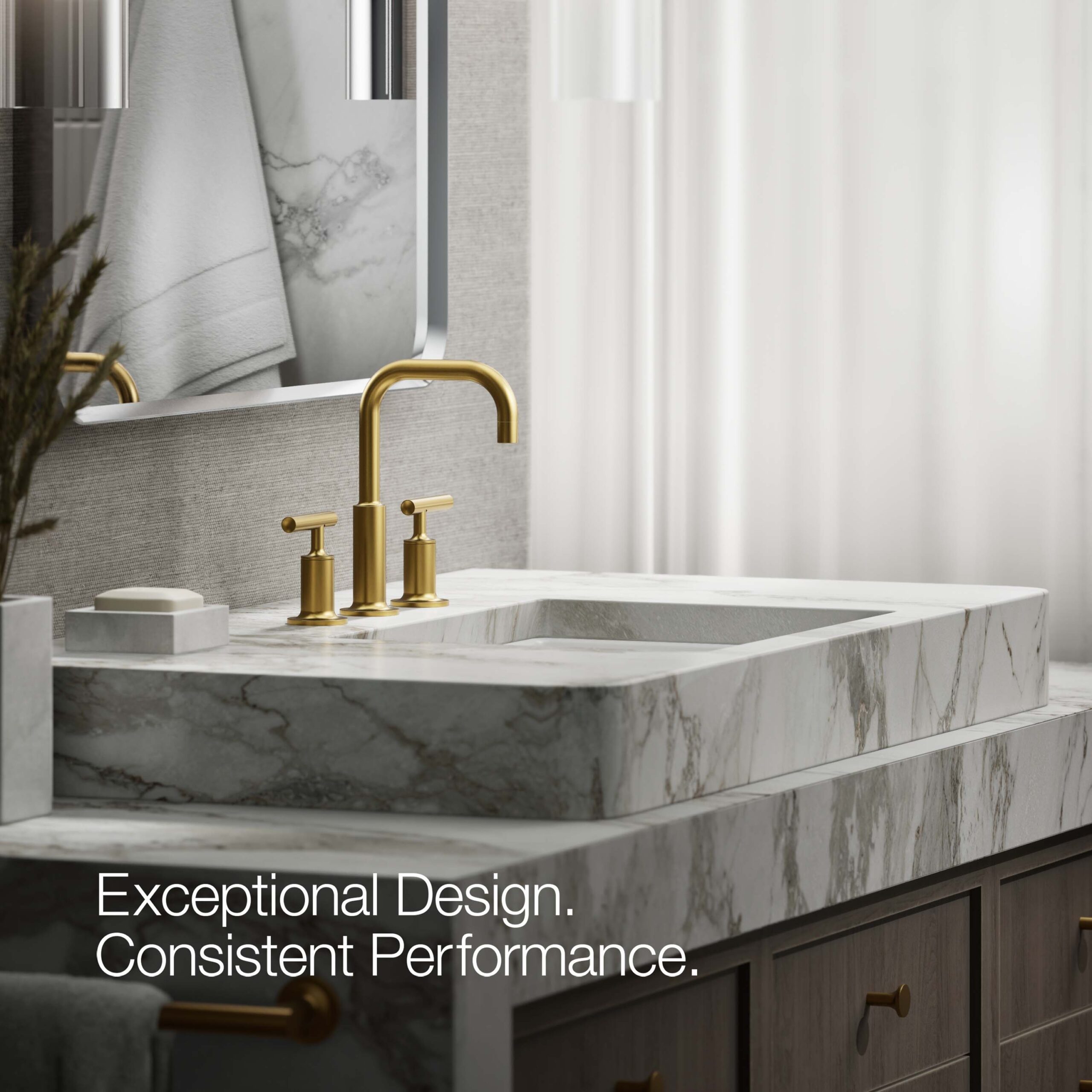 KOHLER Purist Vibrant Brushed Moderne Brass Widespread 2-handle WaterSense High-arc Commercial/Residential Handle Bathroom Sink Faucet with Drain KOHLER Purist Vibrant Brushed Moderne Brass Widespread 2-handle WaterSense High-arc Commercial/Residential Handle Bathroom Sink Faucet with Drain