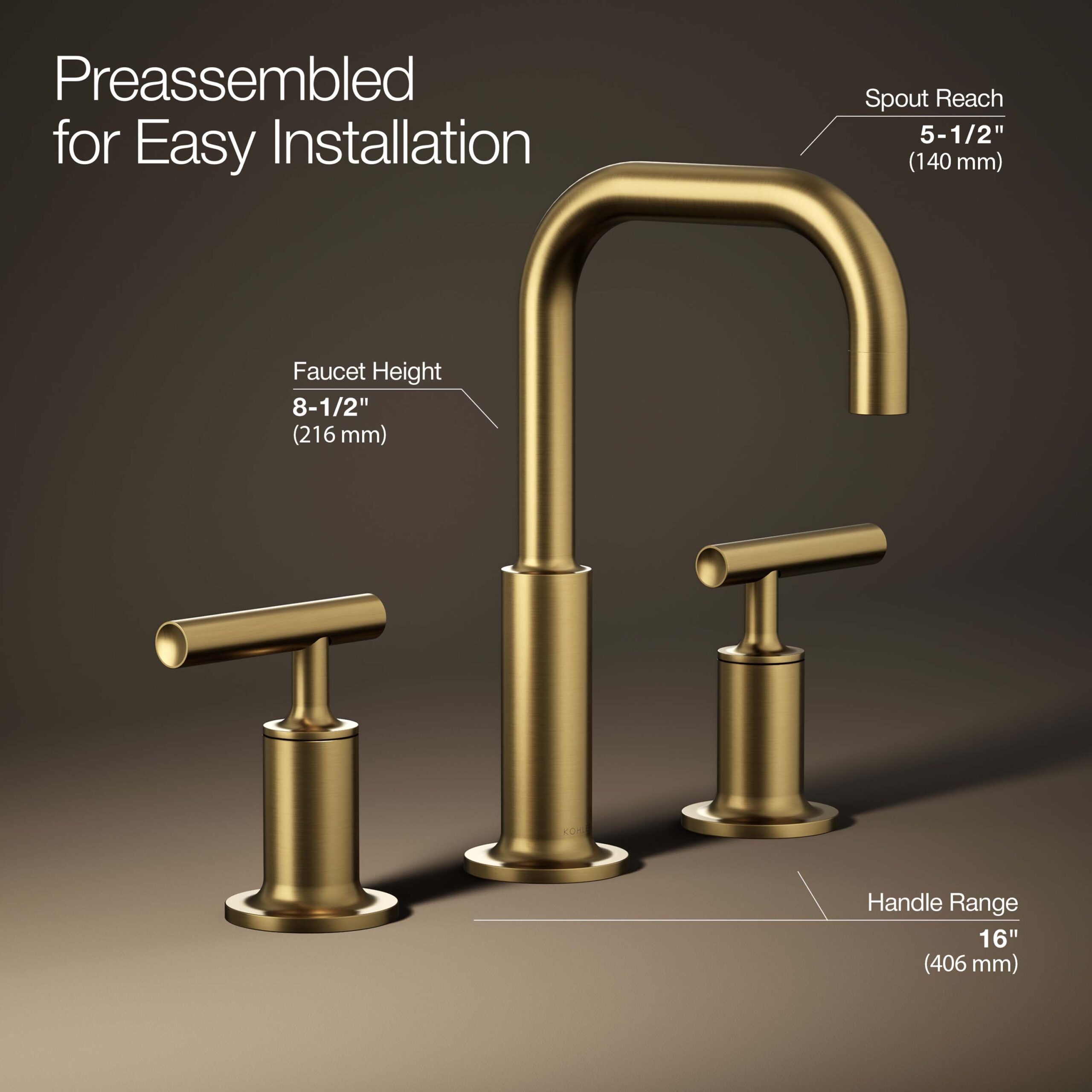 KOHLER Purist Vibrant Brushed Moderne Brass Widespread 2-handle WaterSense High-arc Commercial/Residential Handle Bathroom Sink Faucet with Drain KOHLER Purist Vibrant Brushed Moderne Brass Widespread 2-handle WaterSense High-arc Commercial/Residential Handle Bathroom Sink Faucet with Drain
