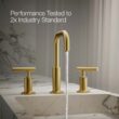 KOHLER Purist Vibrant Brushed Moderne Brass Widespread 2-handle WaterSense High-arc Commercial/Residential Handle Bathroom Sink Faucet with Drain KOHLER Purist Vibrant Brushed Moderne Brass Widespread 2-handle WaterSense High-arc Commercial/Residential Handle Bathroom Sink Faucet with Drain