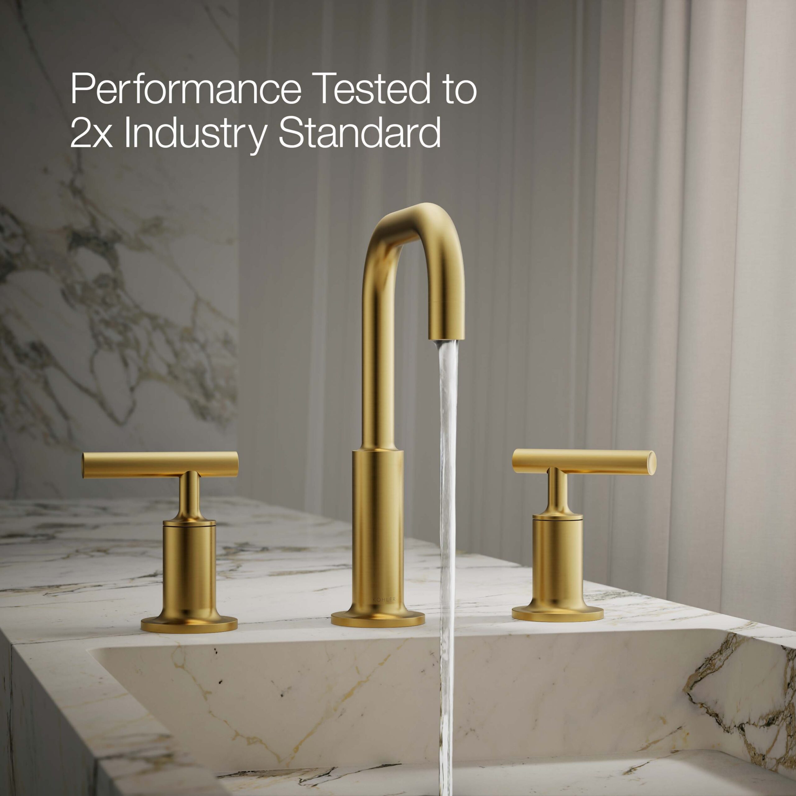KOHLER Purist Vibrant Brushed Moderne Brass Widespread 2-handle WaterSense High-arc Commercial/Residential Handle Bathroom Sink Faucet with Drain KOHLER Purist Vibrant Brushed Moderne Brass Widespread 2-handle WaterSense High-arc Commercial/Residential Handle Bathroom Sink Faucet with Drain