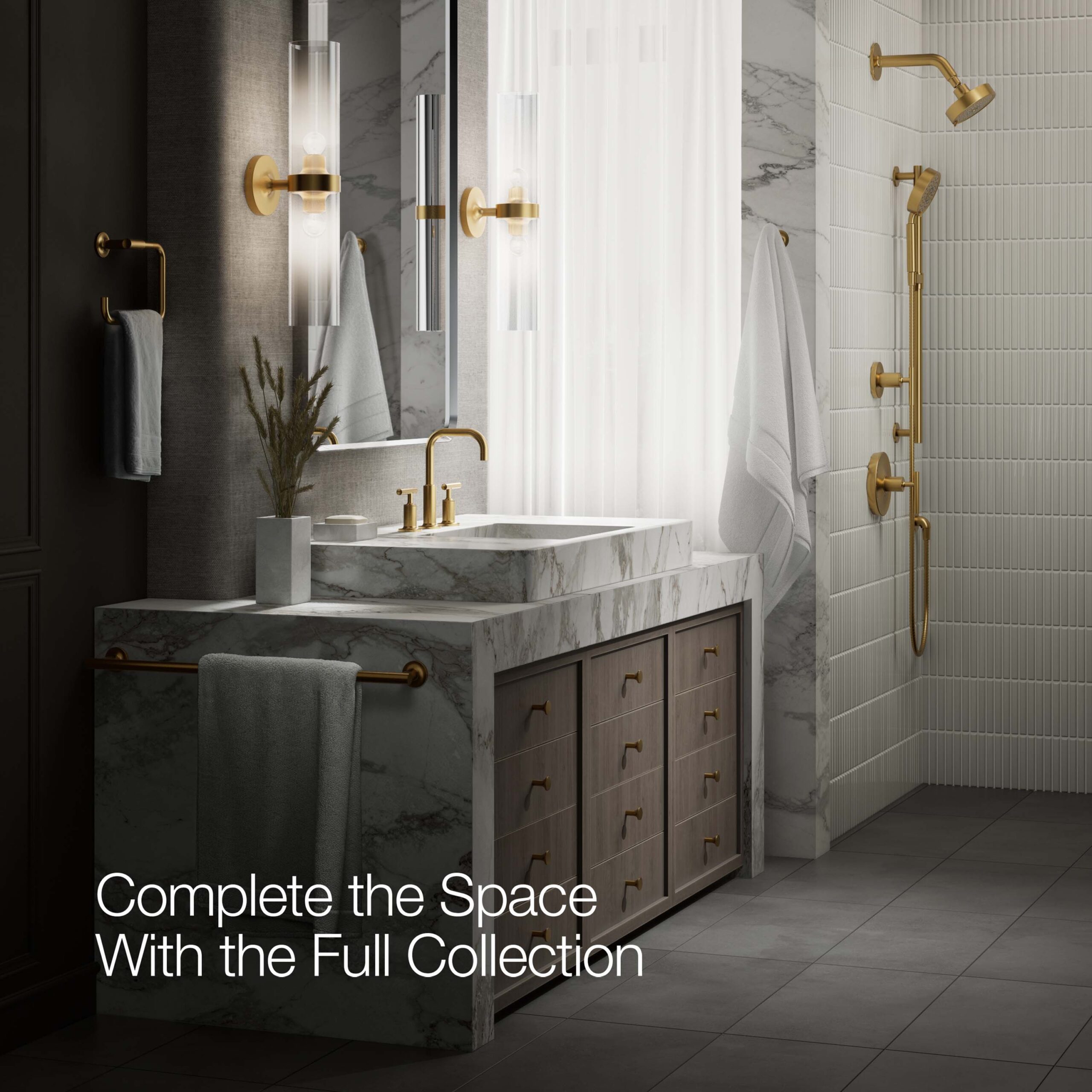 KOHLER Purist Vibrant Brushed Moderne Brass Widespread 2-handle WaterSense High-arc Commercial/Residential Handle Bathroom Sink Faucet with Drain KOHLER Purist Vibrant Brushed Moderne Brass Widespread 2-handle WaterSense High-arc Commercial/Residential Handle Bathroom Sink Faucet with Drain