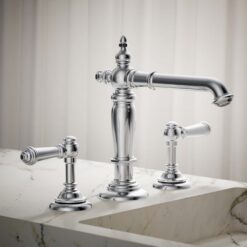 KOHLER Artifacts Polished chrome Widespread 2-handle WaterSense Low-arc Commercial/Residential Handle Bathroom Sink Faucet with Drain
