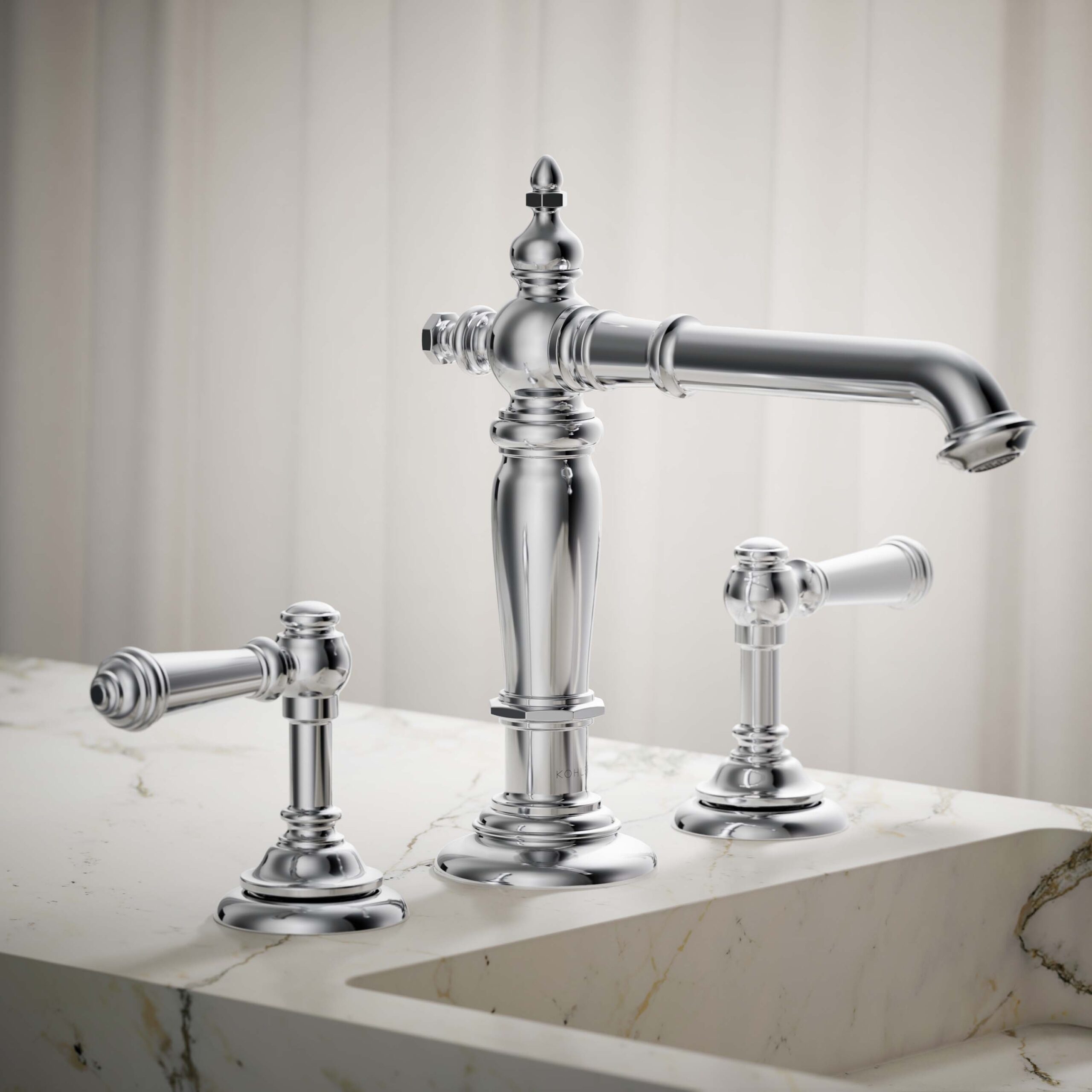 KOHLER Artifacts Polished chrome Widespread 2-handle WaterSense Low-arc Commercial/Residential Handle Bathroom Sink Faucet with Drain KOHLER Artifacts Polished chrome Widespread 2-handle WaterSense Low-arc Commercial/Residential Handle Bathroom Sink Faucet with Drain