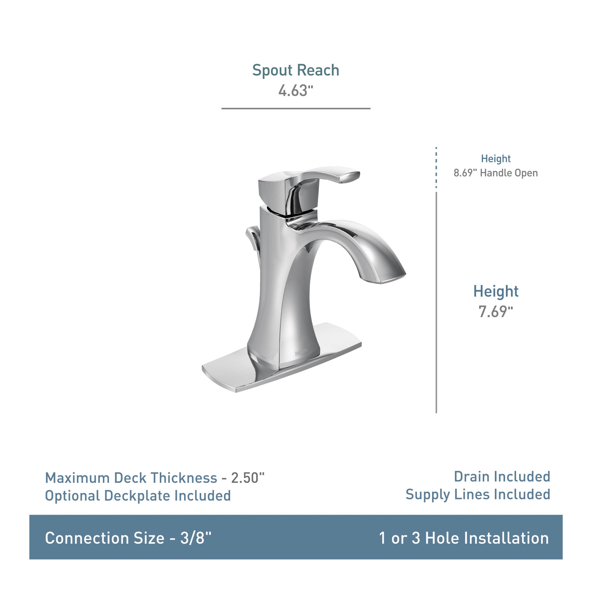 Moen Matte Black Single hole 1-handle WaterSense High-arc Commercial/Residential Handle Bathroom Sink Faucet with Drain with Deck Plate Moen Matte Black Single hole 1-handle WaterSense High-arc Commercial/Residential Handle Bathroom Sink Faucet with Drain with Deck Plate