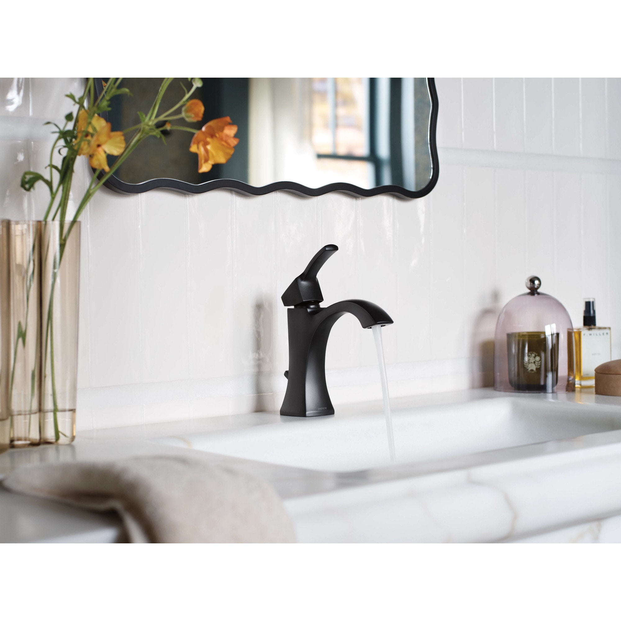 Moen Matte Black Single hole 1-handle WaterSense High-arc Commercial/Residential Handle Bathroom Sink Faucet with Drain with Deck Plate Moen Matte Black Single hole 1-handle WaterSense High-arc Commercial/Residential Handle Bathroom Sink Faucet with Drain with Deck Plate
