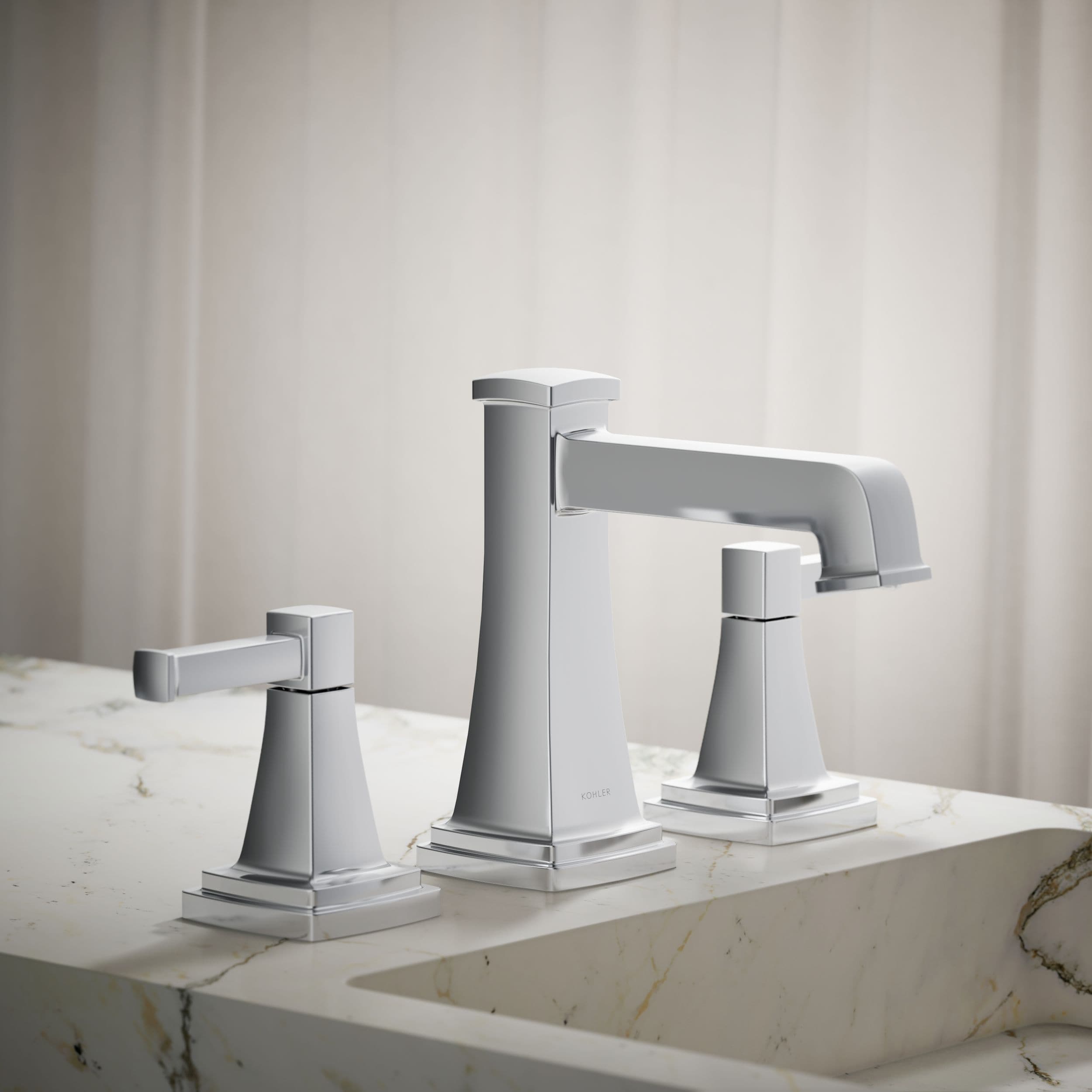 KOHLER Riff Polished Chrome Widespread 2-handle WaterSense Low-arc Residential Handle Bathroom Sink Faucet KOHLER Riff Polished Chrome Widespread 2-handle WaterSense Low-arc Residential Handle Bathroom Sink Faucet