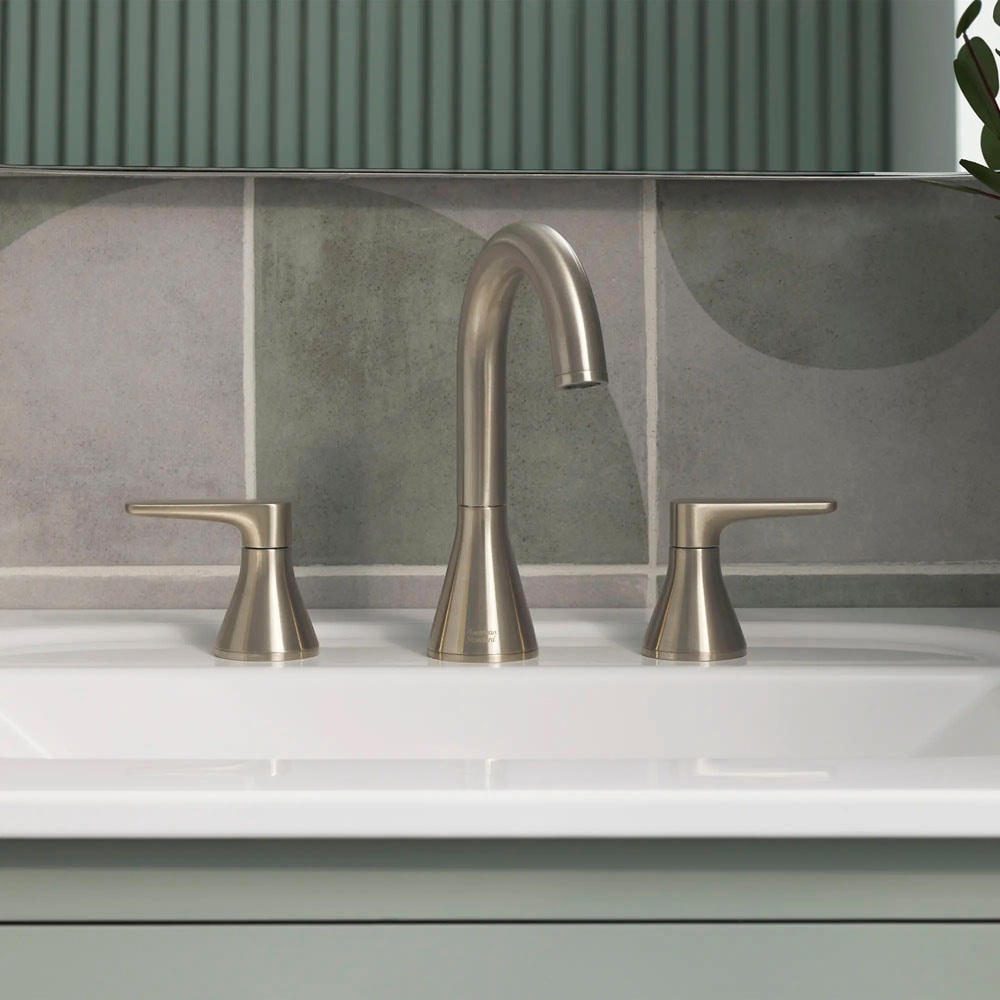 American Standard Aspirations BRUSHED NICKEL Widespread 2-handle WaterSense High-arc Residential Handle Bathroom Sink Faucet with Drain American Standard Aspirations BRUSHED NICKEL Widespread 2-handle WaterSense High-arc Residential Handle Bathroom Sink Faucet with Drain