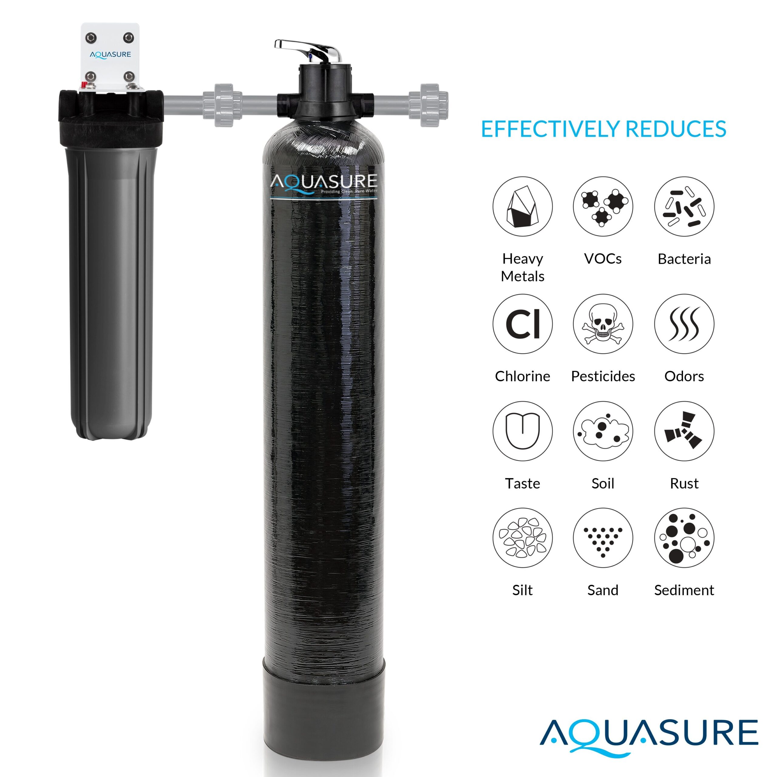 AQUASURE Fortitude Pro Carbon and Sediment Whole House Water Filtration System Dual-Stage 12-GPM 30 Micron AQUASURE Fortitude Pro Carbon and Sediment Whole House Water Filtration System Dual-Stage 12-GPM 30 Micron