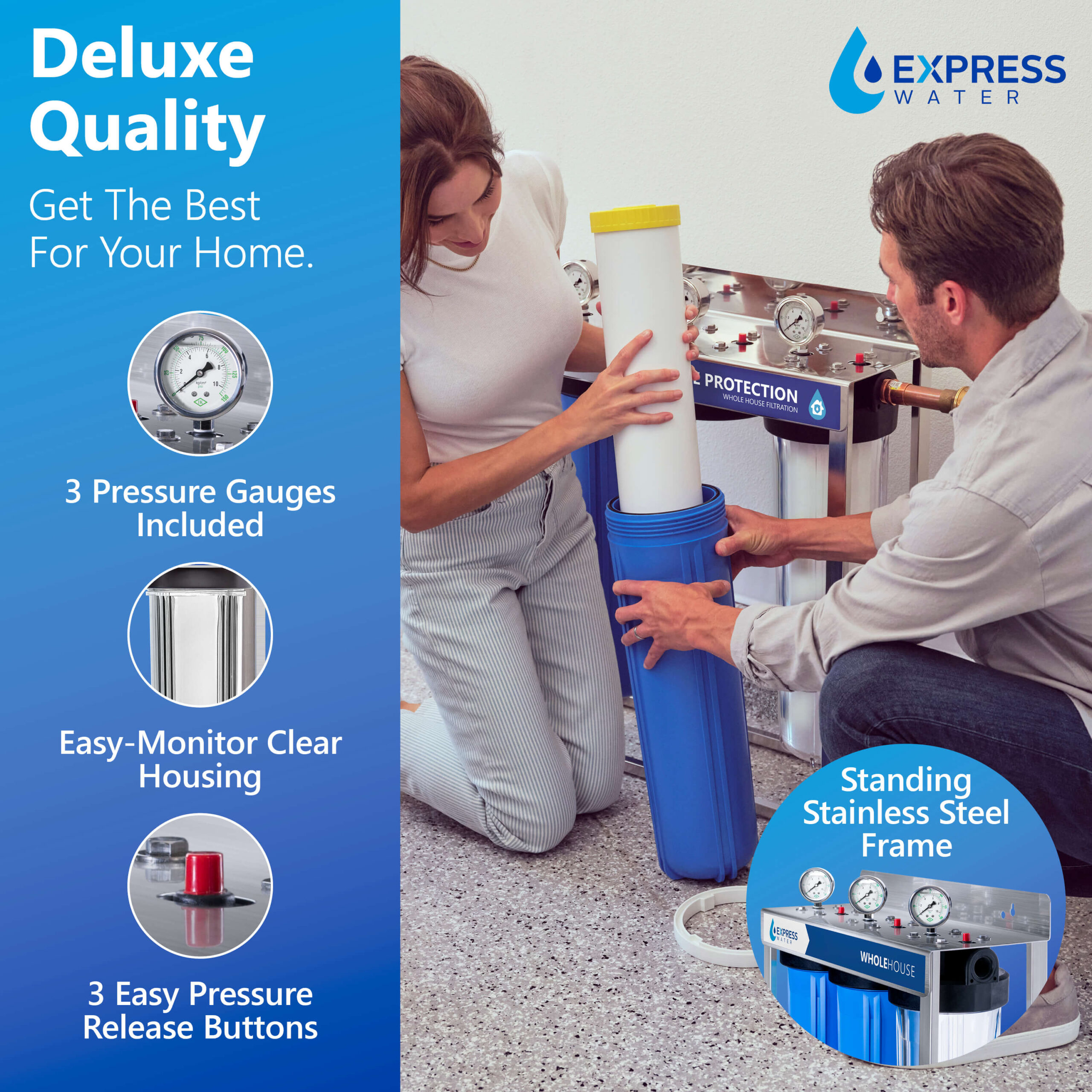Express Water Carbon, Heavy Metal, and Anti-Scale Whole House Water Filtration System Triple-Stage 15-GPM 5 Micron Express Water Carbon, Heavy Metal, and Anti-Scale Whole House Water Filtration System Triple-Stage 15-GPM 5 Micron
