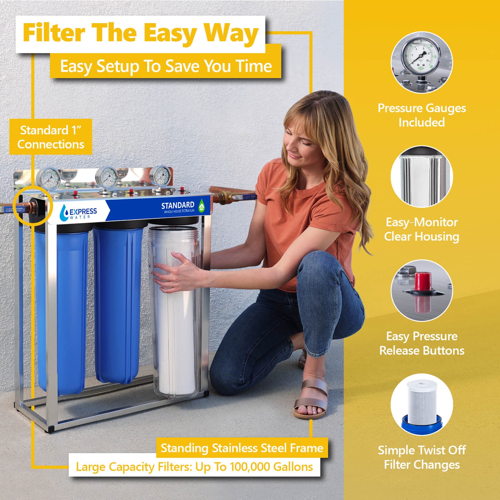 Express Water Carbon and Sediment with Clear Housing Whole House Water Filtration System Triple-Stage 15-GPM 5 Micron Express Water Carbon and Sediment with Clear Housing Whole House Water Filtration System Triple-Stage 15-GPM 5 Micron