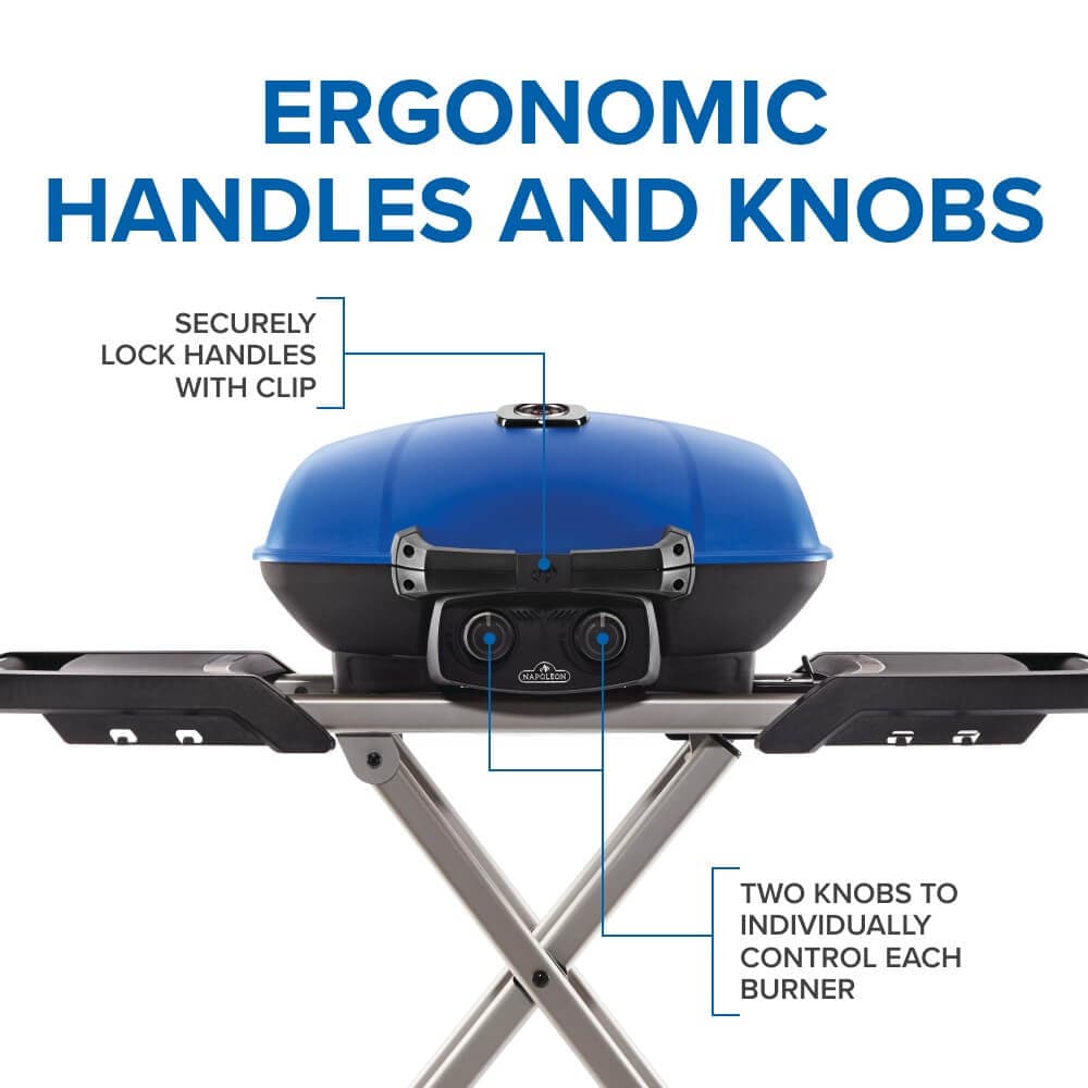 NAPOLEON TravelQ Scissor Cart 285-Sq. in Blue Portable Liquid propane Grill NAPOLEON TravelQ Scissor Cart 285-Sq. in Blue Portable Liquid propane Grill