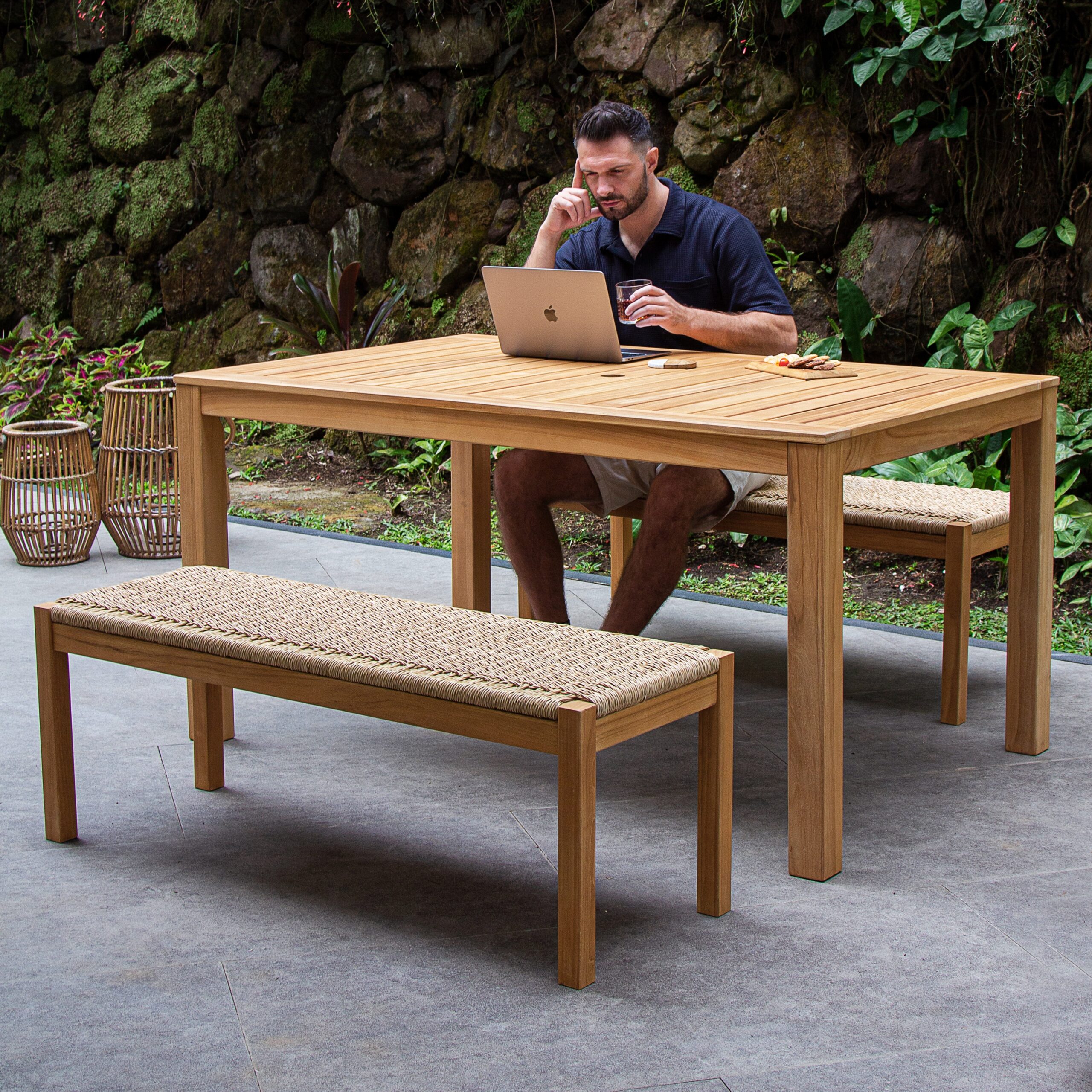 Cambridge Casual Carmel 47-in W x 17-in H Natural Teak Wicker Teak Dining Bench Cambridge Casual Carmel 47-in W x 17-in H Natural Teak Wicker Teak Dining Bench