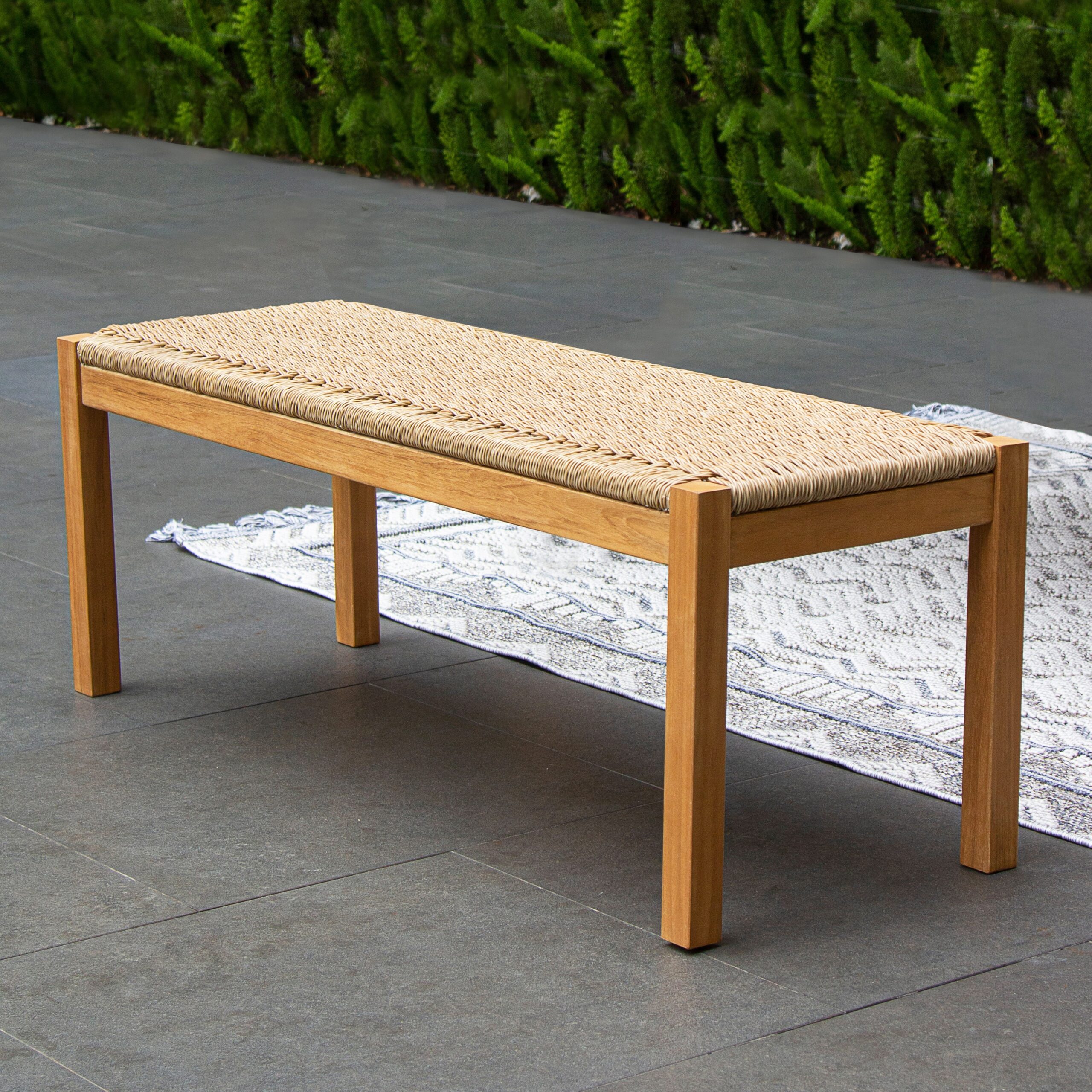 Cambridge Casual Carmel 47-in W x 17-in H Natural Teak Wicker Teak Dining Bench Cambridge Casual Carmel 47-in W x 17-in H Natural Teak Wicker Teak Dining Bench