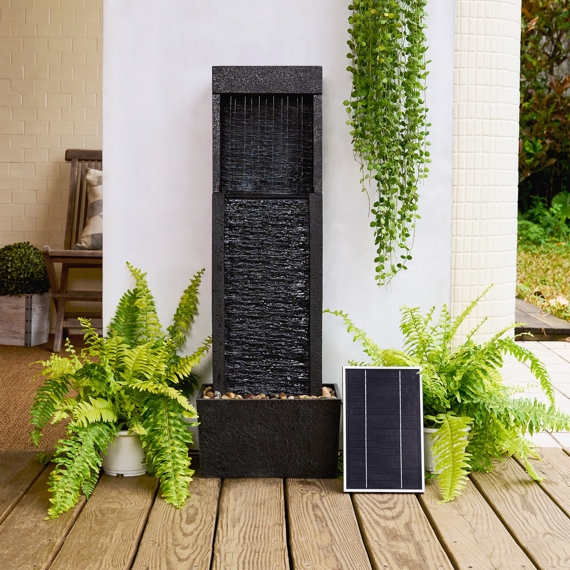 Teamson Home 38 H Resin Solar Powered Rock Waterfall Outdoor Fountain Pump Included Teamson Home 38 H Resin Solar Powered Rock Waterfall Outdoor Fountain Pump Included