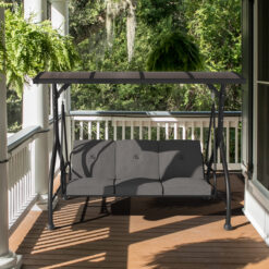 VEIKOUS PC Roof 3 -person Gray Steel Outdoor Swing bed