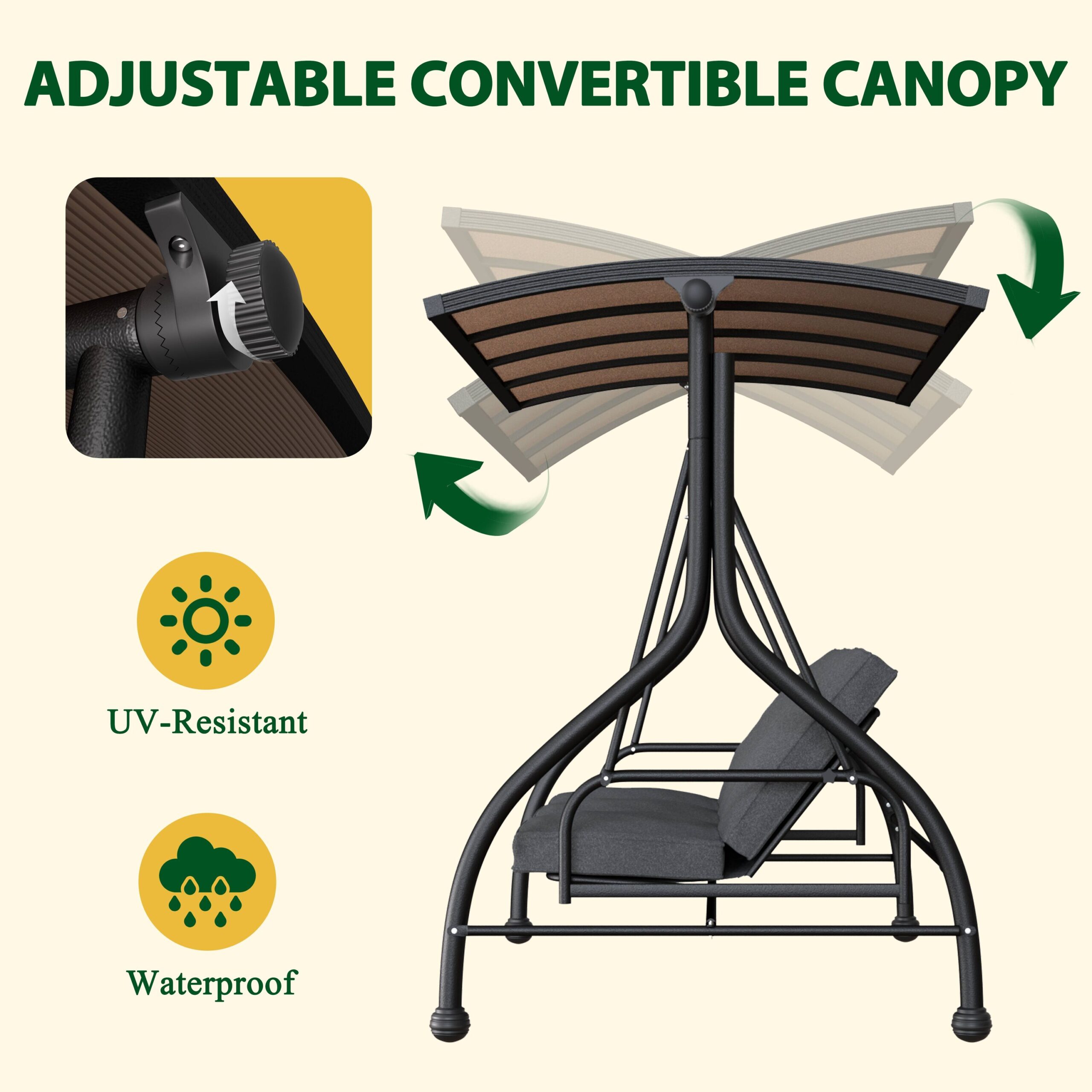 VEIKOUS PC Roof 3 -person Gray Steel Outdoor Swing bed VEIKOUS PC Roof 3 -person Gray Steel Outdoor Swing bed