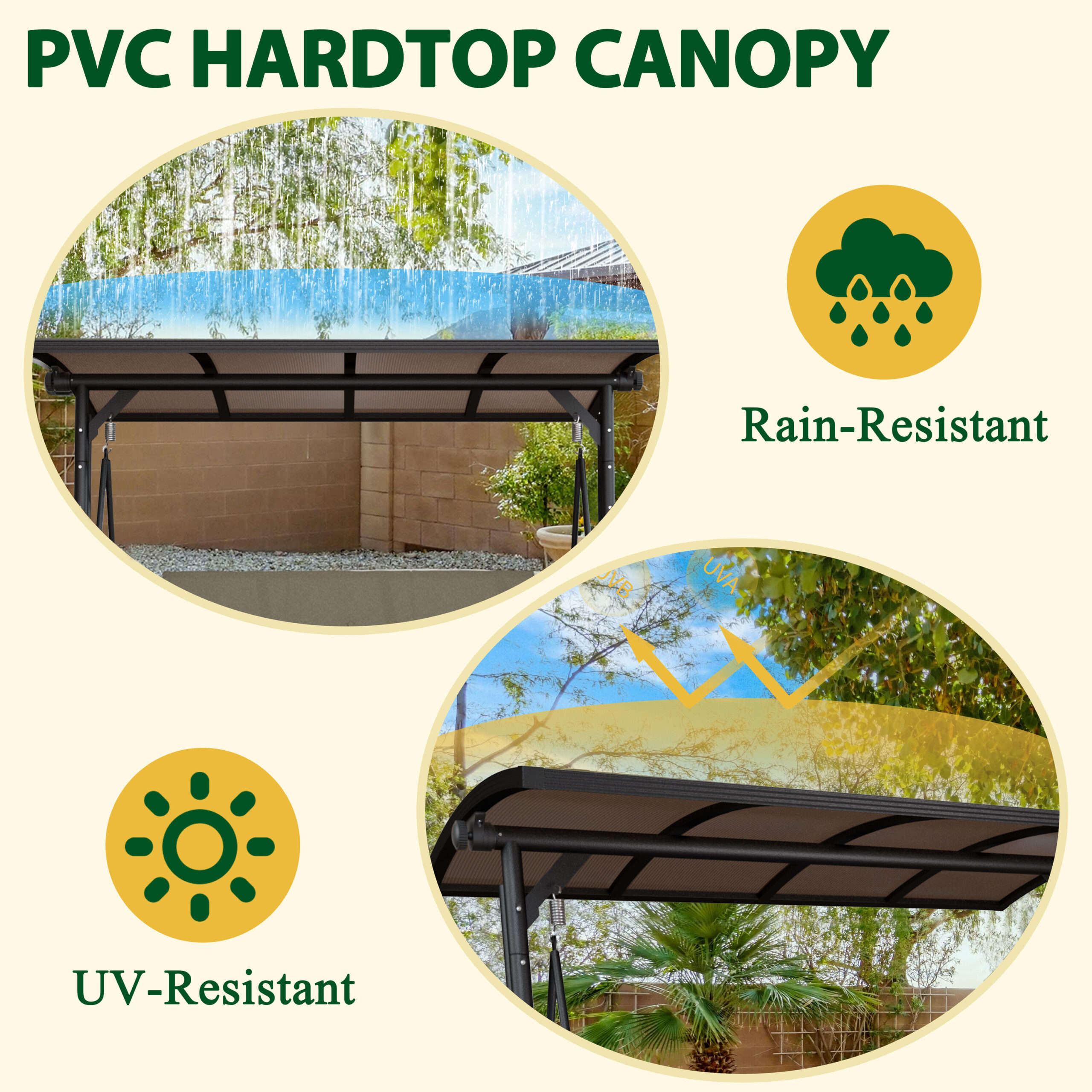 VEIKOUS PC Roof 3 -person Gray Steel Outdoor Swing bed VEIKOUS PC Roof 3 -person Gray Steel Outdoor Swing bed