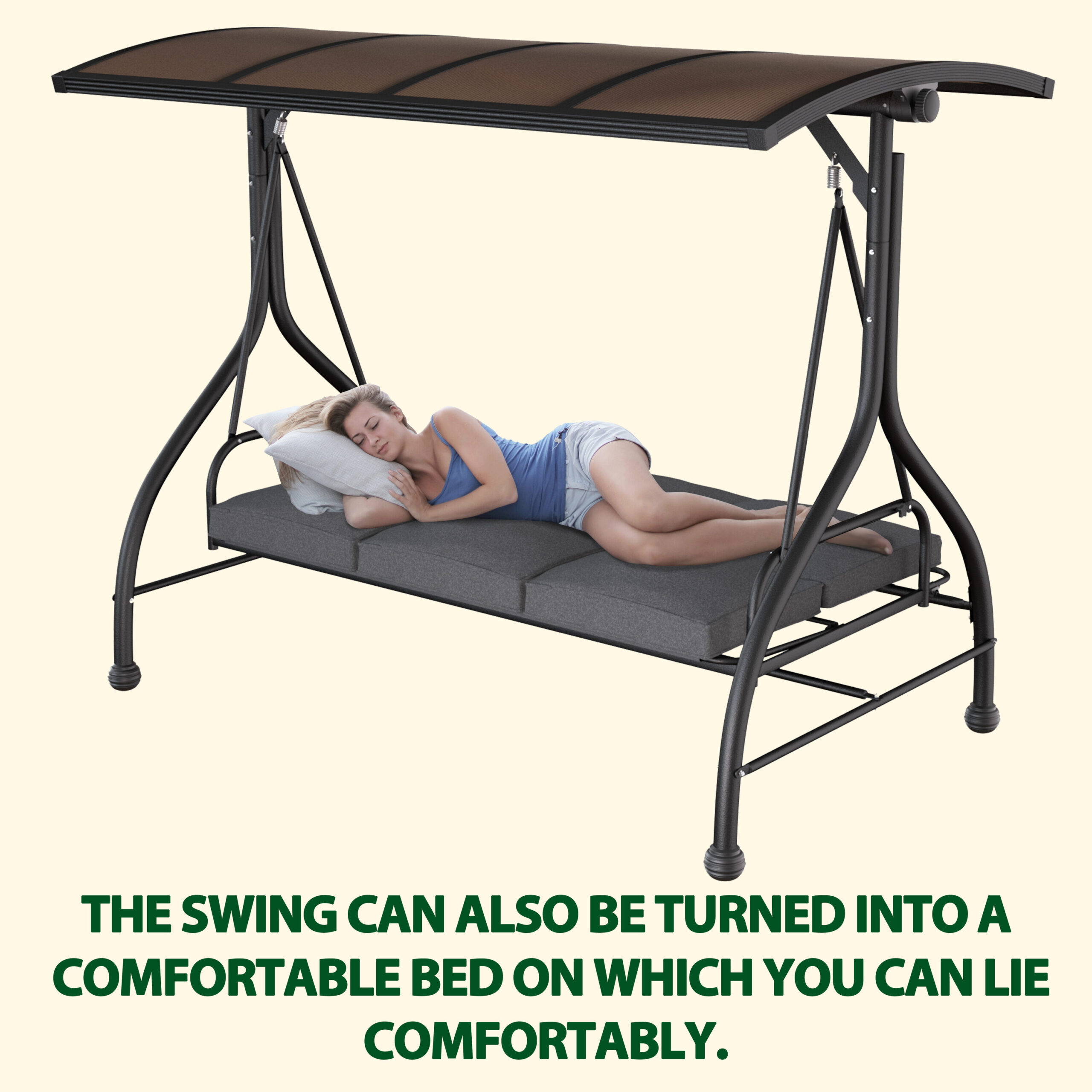 VEIKOUS PC Roof 3 -person Gray Steel Outdoor Swing bed VEIKOUS PC Roof 3 -person Gray Steel Outdoor Swing bed